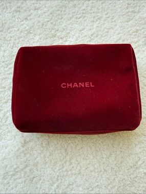 CHANEL Velvet Cosmetic Pouch - Deep Wine Red